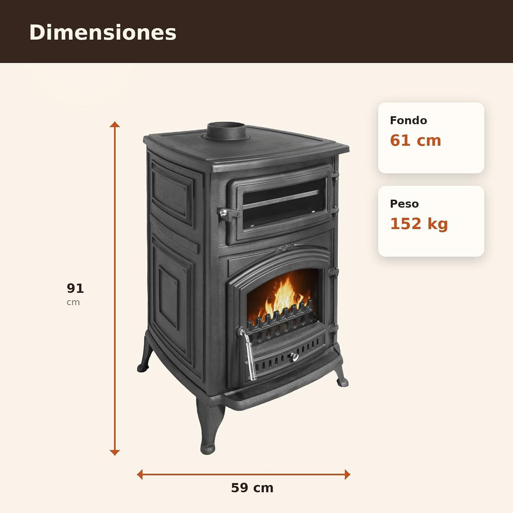 Estufa Leña ANTARES IRON con Horno – 18,26 kW (máx. 24,28 kW)