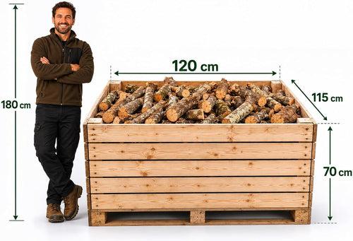Cajón de Leña de Encina 500 kg, Madera Seca de Alto Poder Calorífico