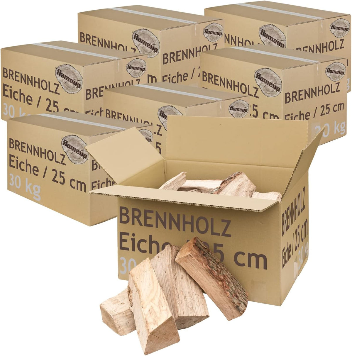 Leña Madera 5-500 kg Para estufa y Chimenea Brasero Parrilla Cesta de Fuego Troncos de Madera de roble 25 cm flameup